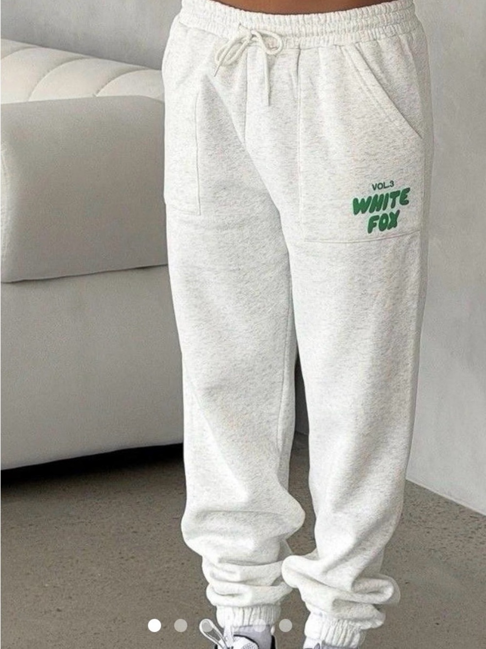 White Fox Boutique Light Gray Jogger Sweatpants with Green Logo